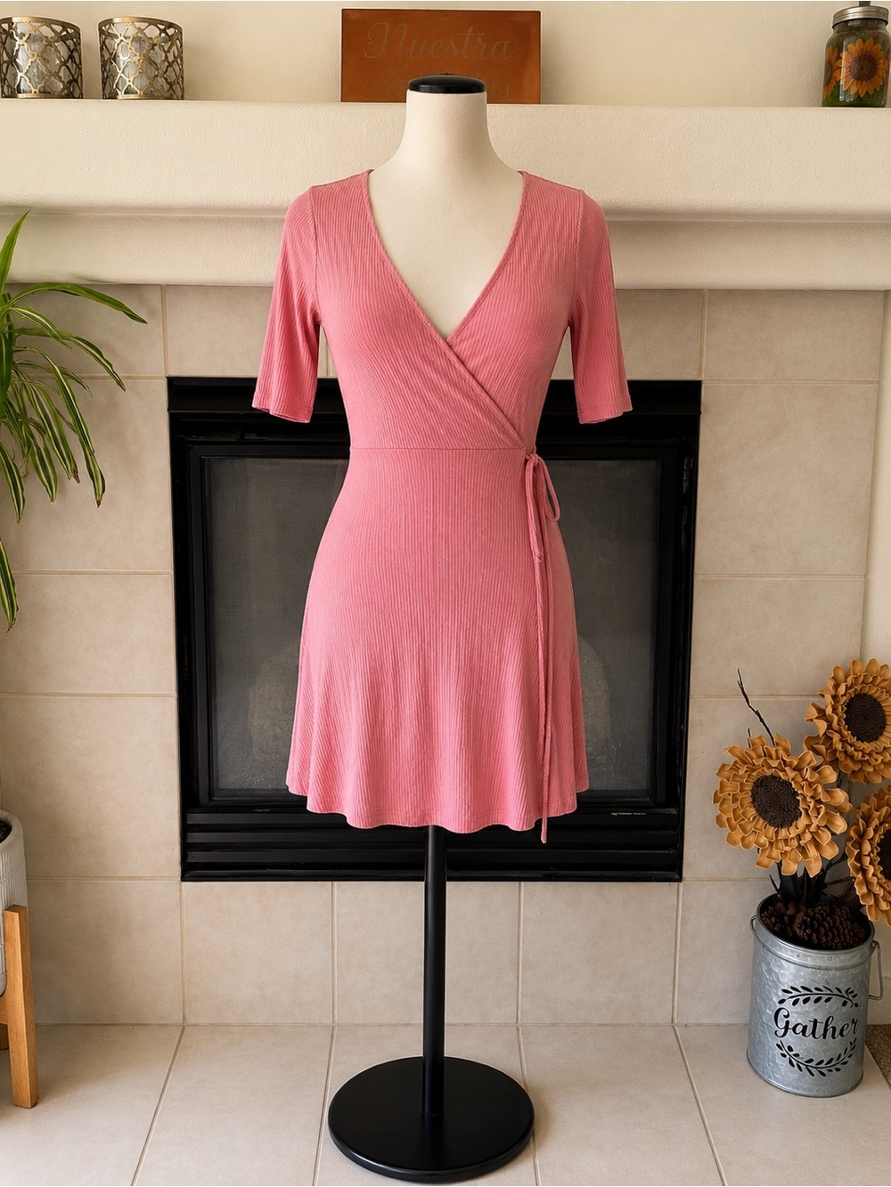 Forever 21 coral Ribbed V-Neck wrap dress